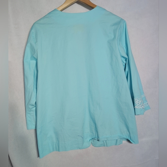 Bob Mackie Wearable Art Aqua Sz 1X Embroidered Blouse - Picture 2 of 4